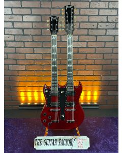 RARE Cozart Double Neck "SG" Cherry LEFTY (Left Handed) Electric Guitar w/ Hard Case SN1118