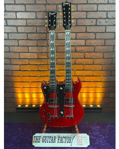 RARE Cozart Double Neck "SG" Cherry LEFTY (Left Handed) Electric Guitar w/ Hard Case SN0430
