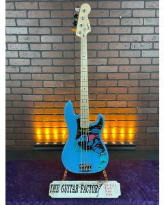 TGF Chop Shop Squier (Graphic Series) Custom Sonic Precision Bass, Maple Fingerboard, White Pickguard, California Blue SN4760
