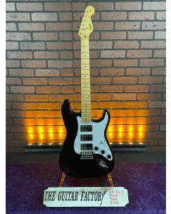 1996 Squier by Fender Korean Made Modified 3 Humbucker Stratocaster Electric Guitar - Black - w/ Hard Case SN5229