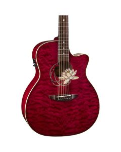 Luna Flora Lotus Acoustic-Electric Guitar. Quilt Maple Trans Shiraz