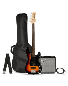 Squier Affinity Series Precision Electric Bass PJ Pack, Laurel Fingerboard, 3-Color Sunburst, Gig Bag, Rumble 15 - 120V TGF33