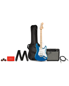Squier Affinity Series Stratocaster HSS Electric Guitar Pack, Maple Fingerboard, Lake Placid Blue, Gig Bag, 15G - 120V