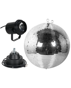 American DJ Eliminator M600EL Mirror Ball Package. Kit includes 16",  mirror ball, ball motor, and pinspot light.