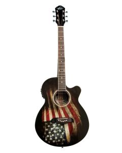 Oscar Schmidt OG10CEFLAG Cutaway Acoustic Electric Guitar. American Flag