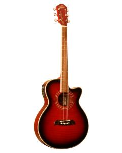 Oscar Schmidt OG10CETR Cutaway Concert Acoustic Electric Guitar. Red
