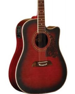 Oscar Schmidt OG2CEFBC  Cutaway Dreadnought Acoustic Guitar. Flame Black Cherry