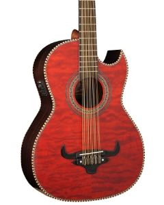 Oscar Schmidt OH32SEQTR-O 10 String Acoustic Electric Bajo Quinto. Burl Maple Trans Red