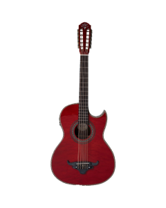 Oscar Schmidt OH32SEQTR Acoustic Electric Bajo Quinto w/Bag. Quilt Trans Red