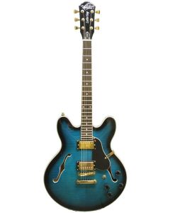 Oscar Schmidt OE30FBLB Delta Blues Semi Hollowbody Guitar. Blue Burst
