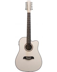 Oscar Schmidt OD312CEWH Cutaway 12 String Acoustic Electric Guitar. White