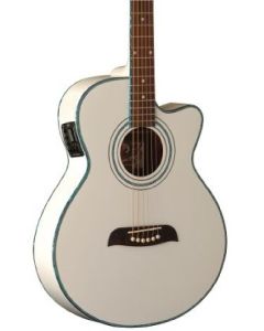 Oscar Schmidt OG10CEWH Cutaway Concert Acoustic Electric Guitar. White