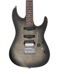 Ibanez TQM2 CUF Tom Quayle Signature Electric Guitar. Flat Charcoal Black Burst with Case TGF33