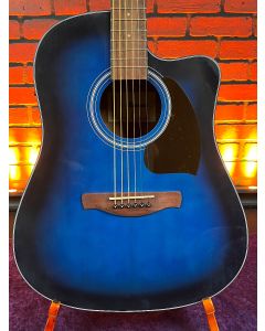 Ibanez PF50CEOBH Acoustic-electric Guitar Open Pore Transparent Blue Sunburst Top, Natural Mahogany back and sidesTGF11