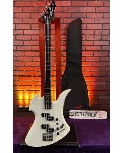 B.C. Rich Mockingbird Bass "LA California USA" Neck Plate. Vintage 80's, White Electric Bass w/ Gig Bag SN0323