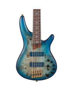 Ibanez SR6605 GFB Prestige 5 String Electric Bass. Ghost Fleet Blue Burst with Case