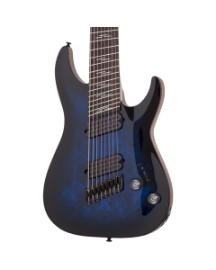 Schecter Omen Elite-8 Multiscale Electric Guitar. See-Thru Blue Burst