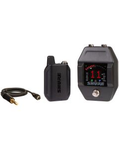 Shure GLXD16+-Z3 Wireless Guitar Pedal System with WA305 Premium Guitar Cable, GLXD1+ Digital Bodypack, and GLXD6+ Guitar Pedal receiver.