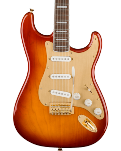 Squier 40th Anniversary Stratocaster Electric Guitar, Gold Edition, Laurel Fingerboard, Gold Anodized Pickguard, Sienna Sunburst