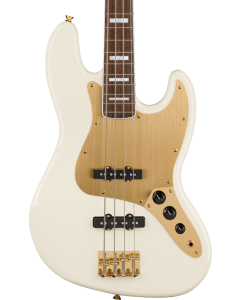 Squier 40th Anniversary Jazz Bass, Gold Edition, Laurel Fingerboard, Gold Anodized Pickguard, Olympic White