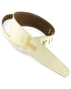 Henry Heller LEATHER CROSS CUT-OUTS - BONE/GOLD 2.5" GUITAR STRAP