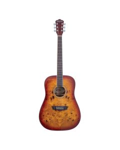 Washburn DFBDA Deep Forest Burl Dreadnought Acoustic Guitar. Amber Fade TGF33