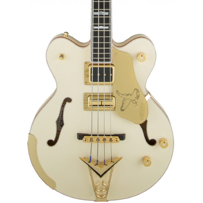 Cadillac　with　Rumble　Gretsch　Bass　G6136B-TP　Petersson　Tailpiece.　4-String　Tom　Signature　Falcon　Lacquer　Tron　Pickup,　Aged　White